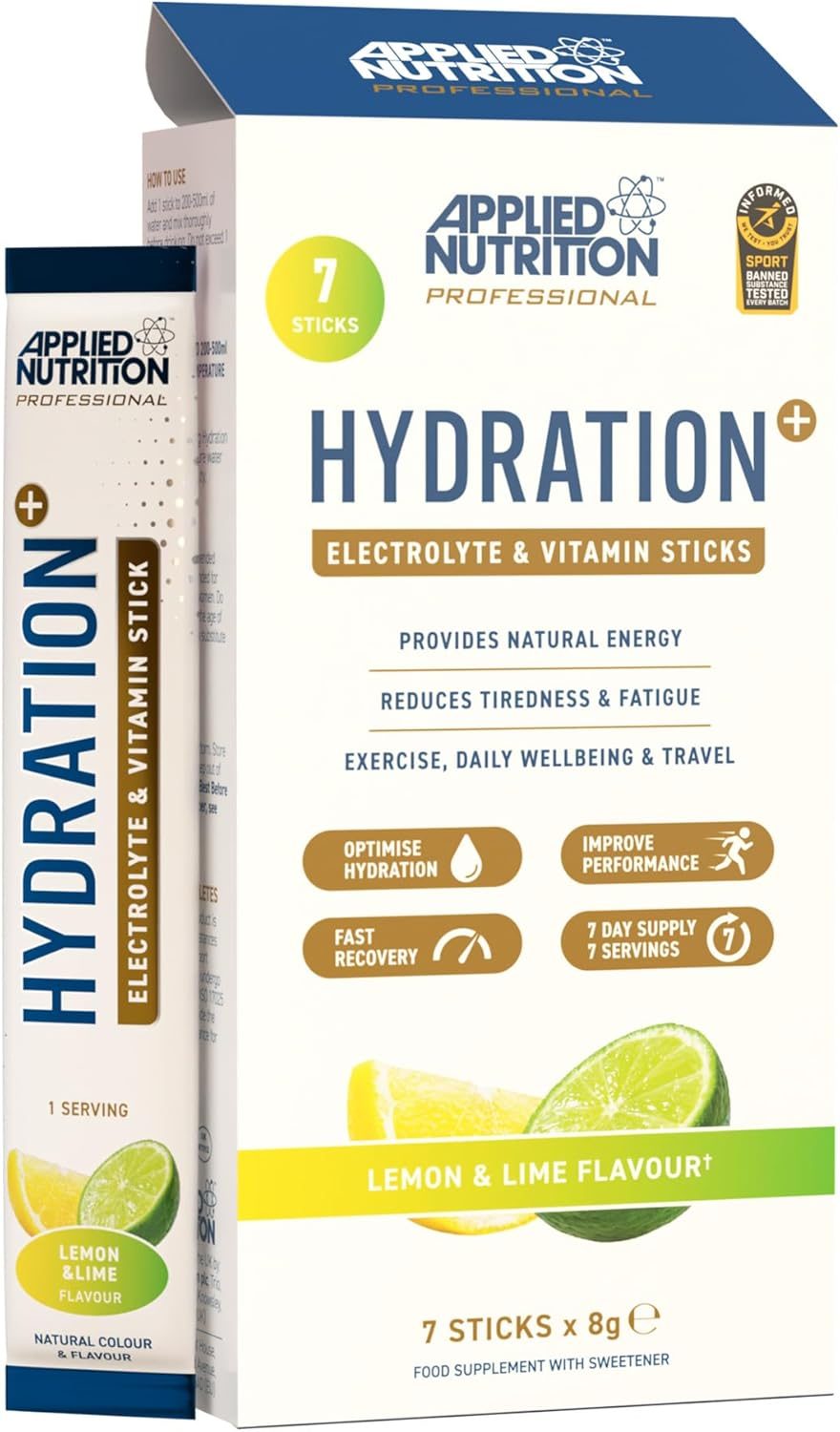 Applied Nutrition Hydration+ Electrolyte & Vitamin Powder Sticks (7x8g) - Lemon and Lime