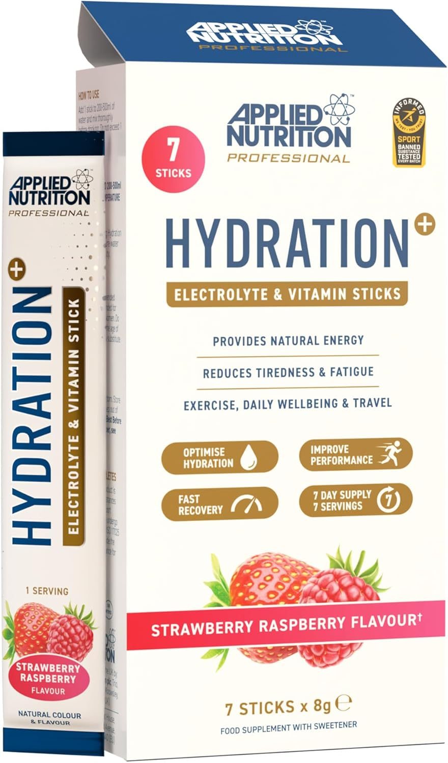 Applied Nutrition Hydration+ Electrolyte & Vitamin Powder Sticks (7x8g) - Strawberry Raspberry