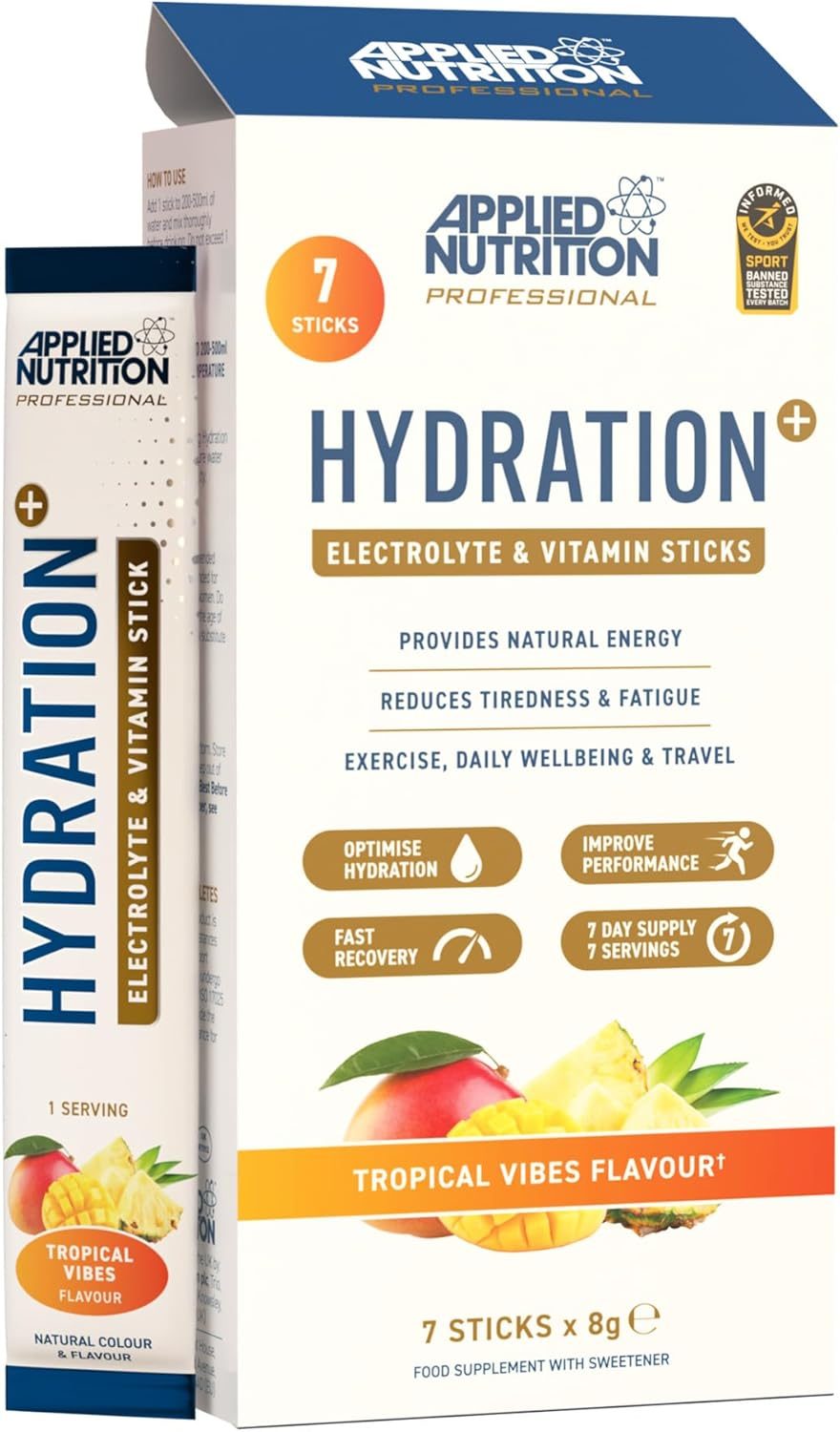 Applied Nutrition Hydration+ Electrolyte & Vitamin Powder Sticks (7x8g) - Tropical Vibes